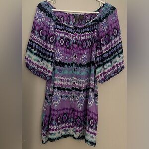 SERE NADE size 1X Elegant Purple Geometric Women's Blouse